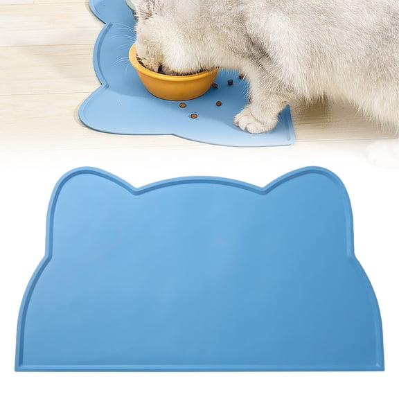 Cat Food Mat,Dog Food Mat,Pet Mats for Floor Waterproof,Non Spill Non Slip Pet Feeding Mat, Cat Shape Placemats for Cat Dog Water Bowl, for Messy Drinkers To Prevent Spill and Protect Floors, Blue