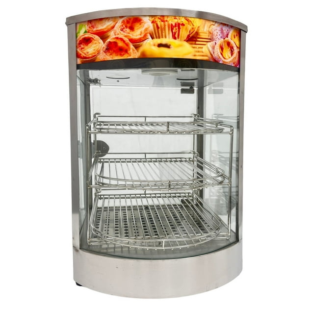 3-Tier Commercial Food Display Warmer Cabinet Countertop Pizza Hot Dog Warmer Display Case