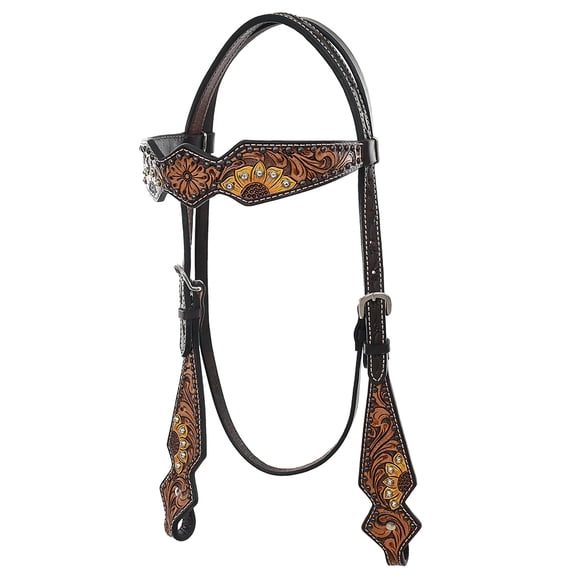 HILASON Western Horse Headstall American Leather Dark Brown Sunflower