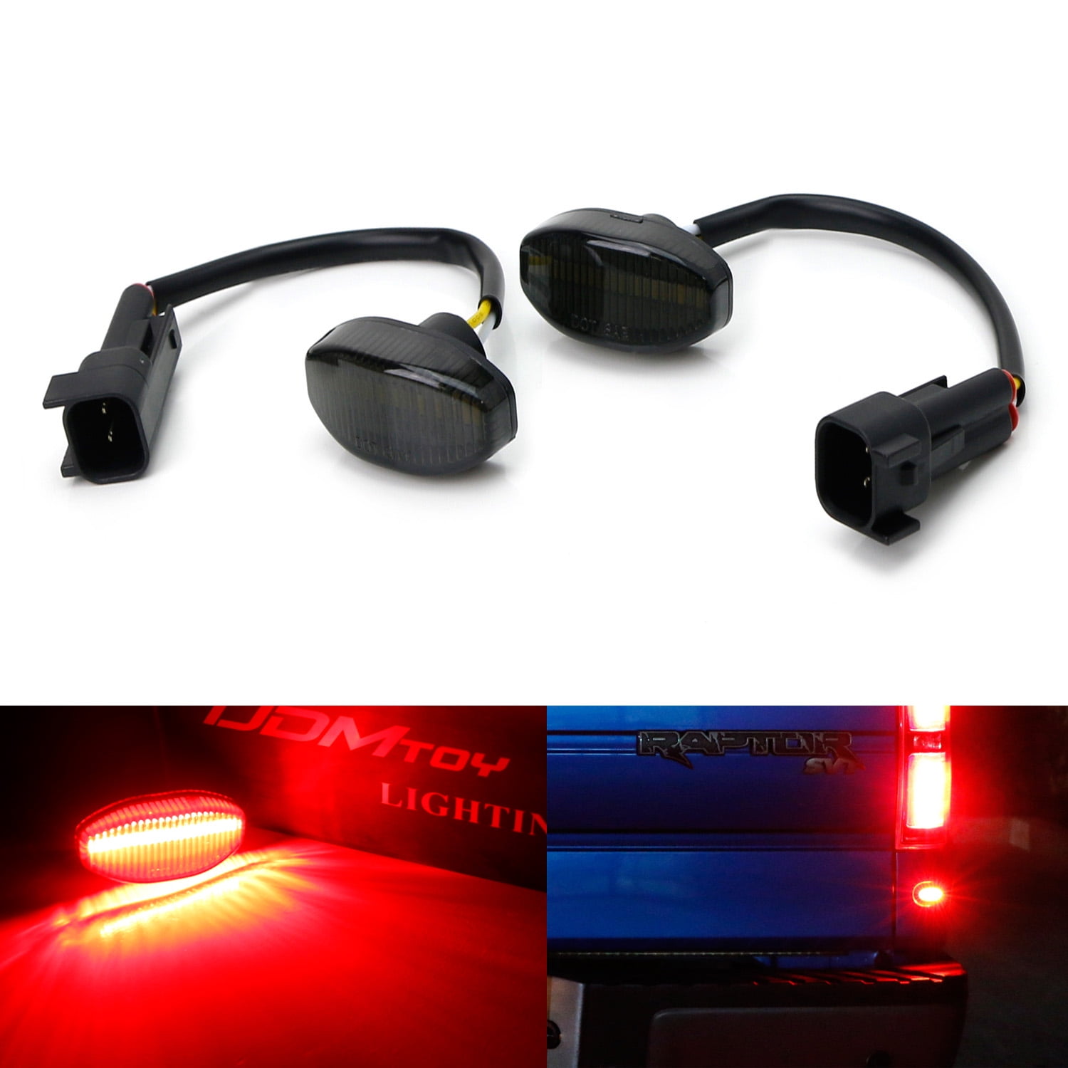 iJDMTOY Smoked Lens Red Full LED Below Taillight Rear Side Marker Light