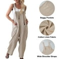 thumbnail image 5 of Linen Jumpsuits for Women Casual Loose Straps Overalls Baggy Wide Leg Harem Pants Rompers Dungarees Playsuit Trousers, 5 of 6