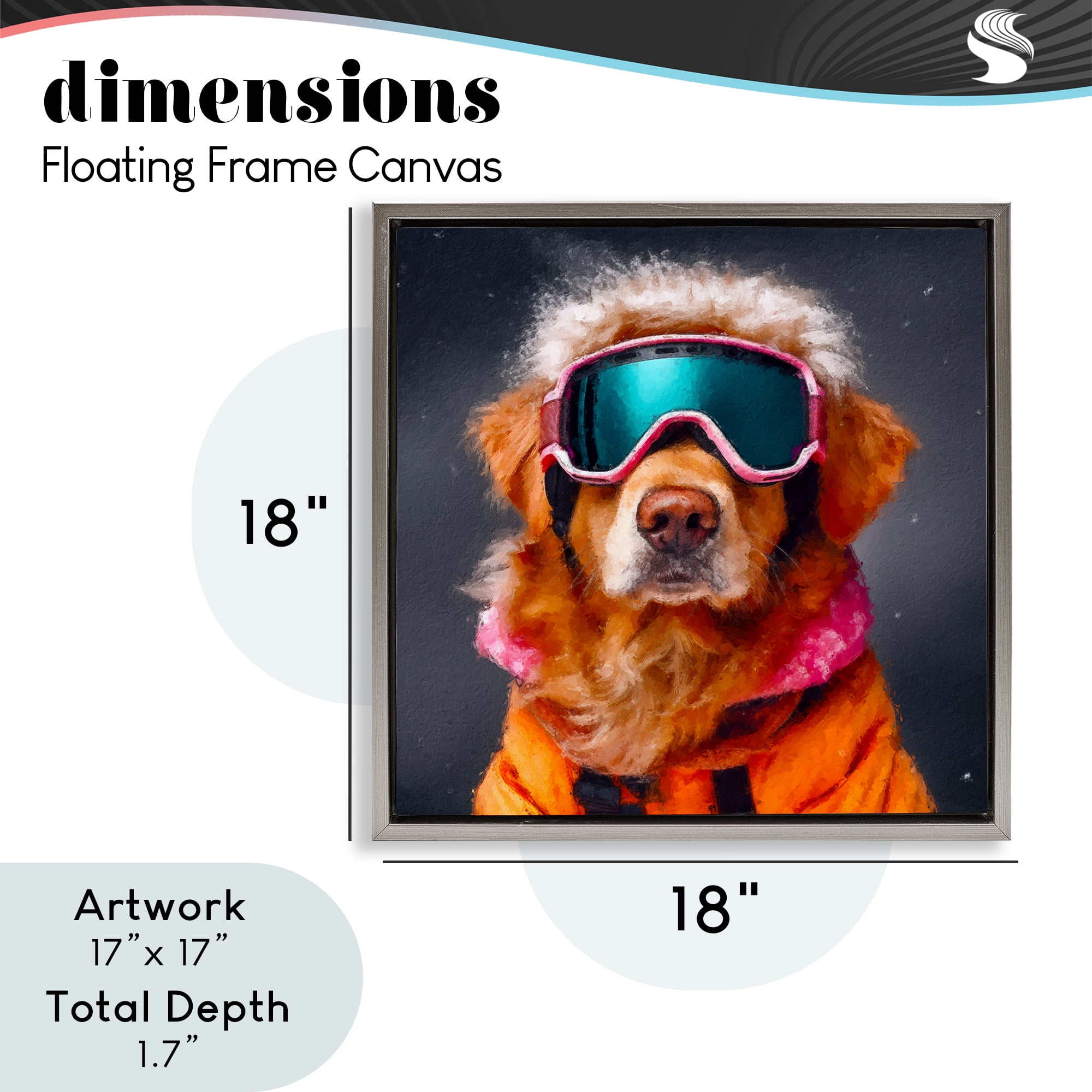 Ski Dog with Goggles Gray Framed Floater Canvas Wall Art, design by Sean Parnell