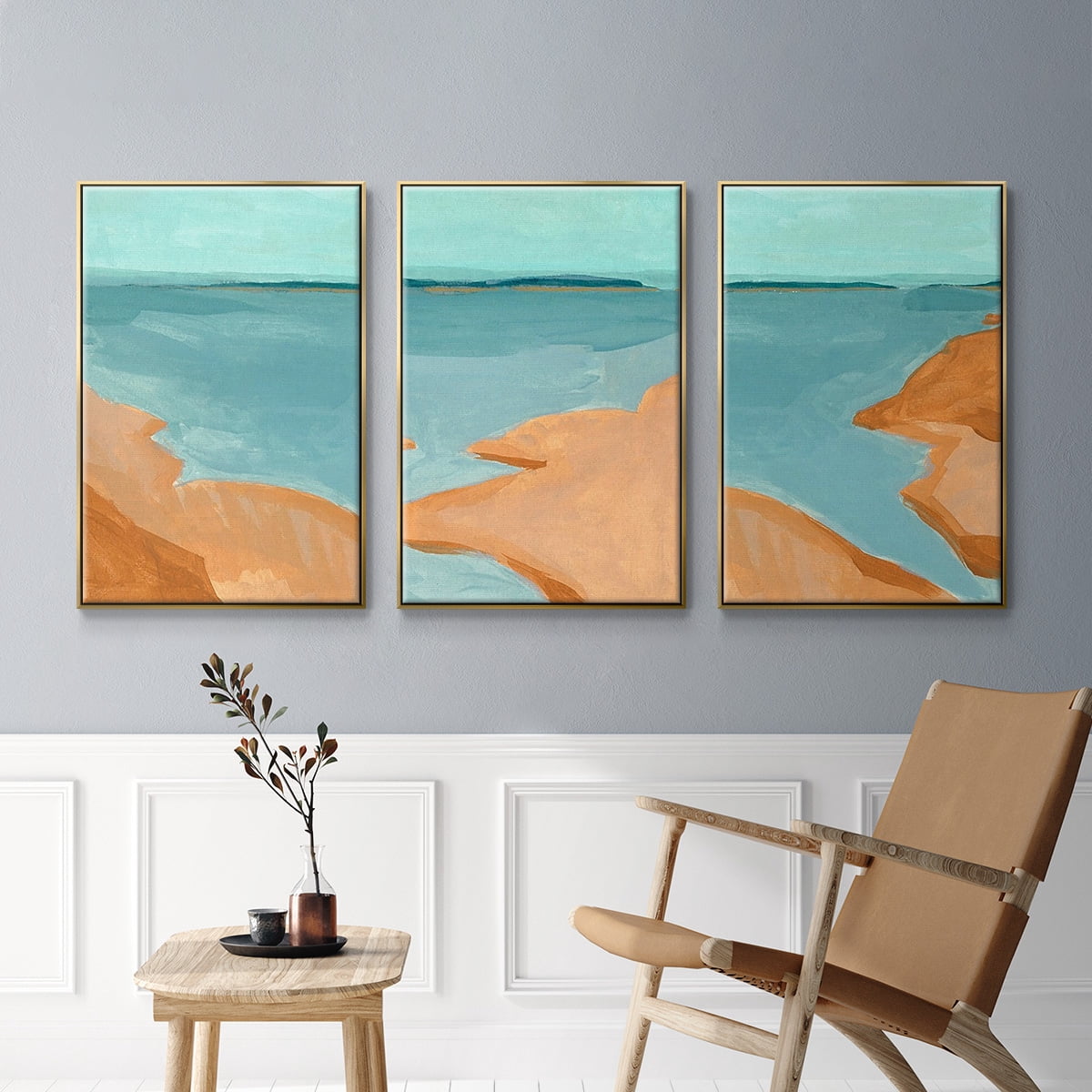 Out on the Sandbar I - Framed Premium Gallery Wrapped Canvas L Frame 3 Piece Set - Ready to Hang