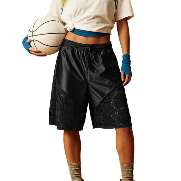 Womens Athletic Shorts Tiered Lace Breathable Active Compression Shorts for Women,Black,L