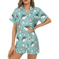thumbnail image 3 of HPINK-T Women Pajamas Sets Short Sleeve Sleepwear, Soft Satin Button Down Lounge Wear Set 2 Piece Pjs Shorts Set XS-2XL, 3 of 12