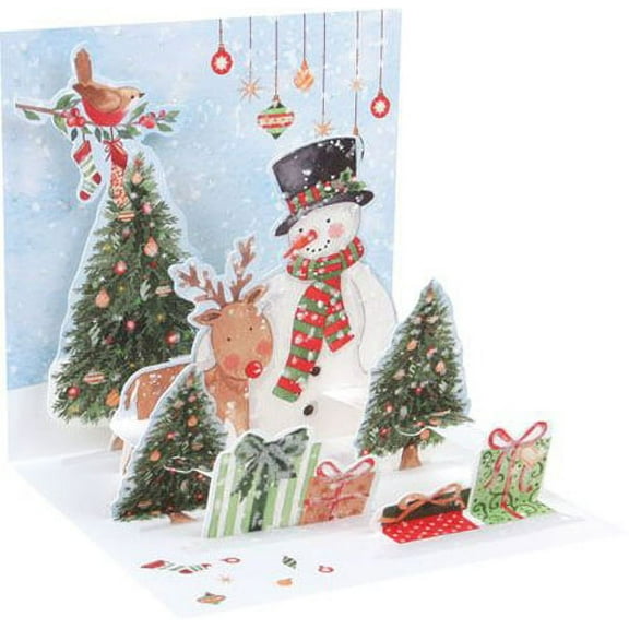 Up With Paper Snowman and Deer Pop-Up Christmas Card