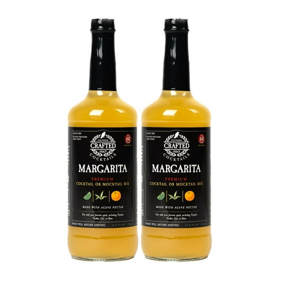 Crafted Cocktails Margarita Mix, 32 fl oz, 2 Pack | Premium Low-Calorie Cocktail Mixer | 60 Calories per Serving | Authentic Taste for Margaritas
