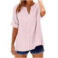 thumbnail image 2 of Zorckvet Shirts for Women Short Sleeve Summer Tops Cotton Linen Trendy Loose Crewneck Womens Blouses Button Down, 2 of 5