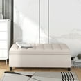thumbnail image 1 of 46" Storage Upholstered Bench, Upholstered Bench Chair with Storage Cabinet and Padded Seat, Button Tufted Footrest Ottoman with Flip Top for Living Room Bedroom, Space Saving, Beige, 1 of 7