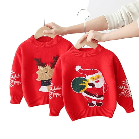 

Esaierr Baby Kids Sheep Fleece Christmas Sweater for Boys Girls 2-7Y Christmas Cartoon Embroidery Bottoming Shirt Crewneck Knit Tops Non-pilling Warm Casual Jumper Autumn Winter