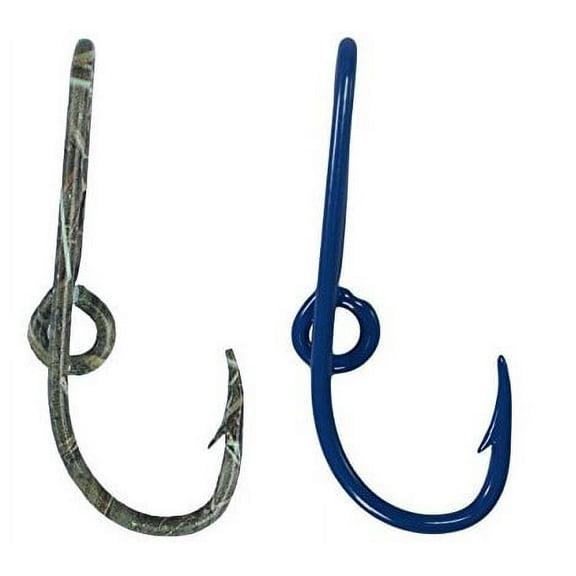 Two Eagle Claw Camo and Blue Fish Hook Hat Pin Camo Fish Hook Money/Tie Clip- Set of Two Cap Clips one Camo and one Blue