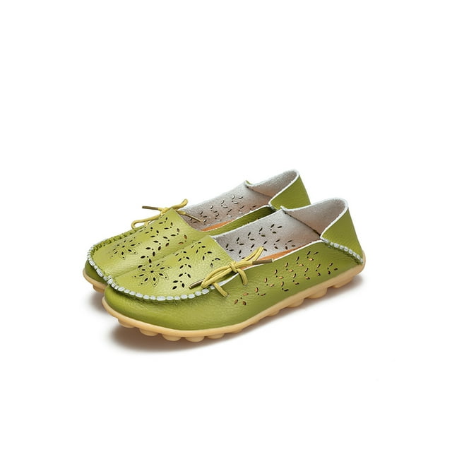 UKAP Mocassins Décontractés en Cuir pour Femmes, Bout Rond, Chaussures Bateau, à Enfiler, Vert 4