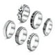thumbnail image 1 of Qarigey Anillos de ansiedad antipresión de acero inoxidable de 6 piezas, anillos anchos antipresión con forma de fase lunar redonda, joyería con Type2 NO2 Qarigey AP007349-04, 1 of 6