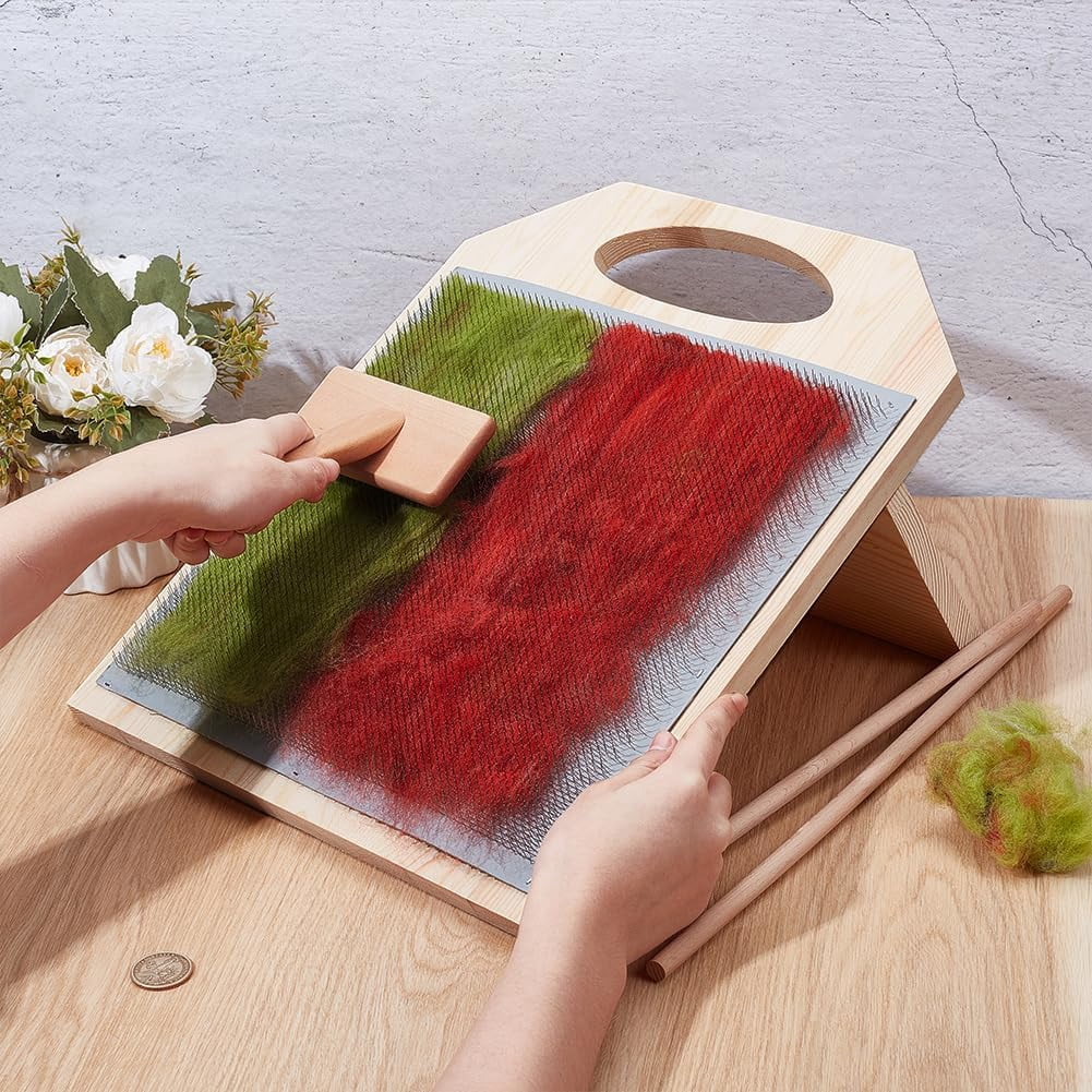 Wool Blending Board Carding Brush Set, Fiber Blending Board with 1pcs Wool Brush 2pcs Wood Craft Sticks for Mix Colors, Organize Wool Fibers(wwx)