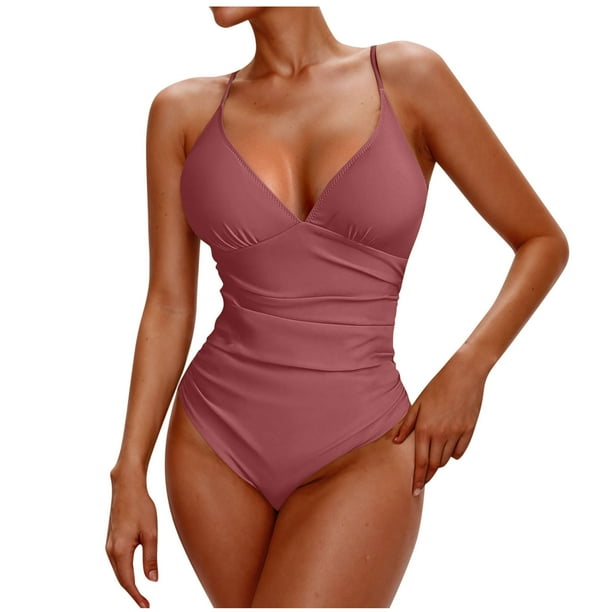 Traje de Baño de Color Sólido Bikini de Corte Alto de las Mujeres, Traje de Baño de Nylon de Moda Conservadora con Almohadillas