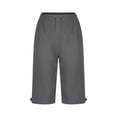 thumbnail image 4 of HKYNLAG Bermuda Shorts For Women Linen Shorts Knee Length Elastic Waist Long Shorts Casual Summer Shorts Petite Capri Pants Dressy Beach Comfy Pull On Shorts With Pockets Gray 2XL, 4 of 5