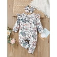thumbnail image 2 of Qiylii Baby Girl’s Floral Romper Round Neck Long Sleeve Bodysuit +Headband, 2 of 9