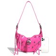 thumbnail image 2 of Bolso de hombro con borlas Bolso de media luna Bolso de viaje femenino de color sólido (PU rojo rosa), 2 of 8