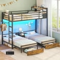 thumbnail image 3 of Twin Triple Bunk Bed with Desk and 5 Storage Drawers Twin Over Twin Metal Bunk Bed with LED Lights and Charging Station, Heavy Duty Loft Bed with Safety Guardrail and Ladder for Adults, Black, 3 of 10