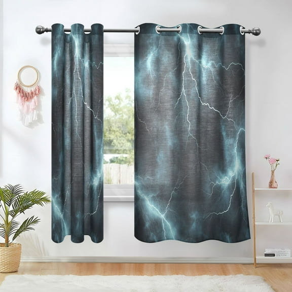 Yayeee Window Curtains Set of 2 for Living Room Light Filtering 63"x42", Lightning Pattern