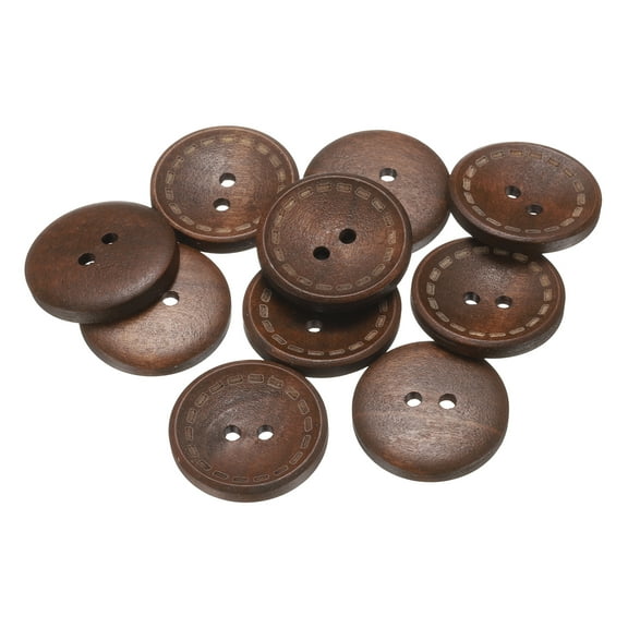 Uxcell 10pcs 40L Wooden Sewing Button 1"(25mm) 2 Holes Wood Round Craft Replacement Buttons for Sewing Clothing Pillow DIY Crafts Decoration, Medium Brown