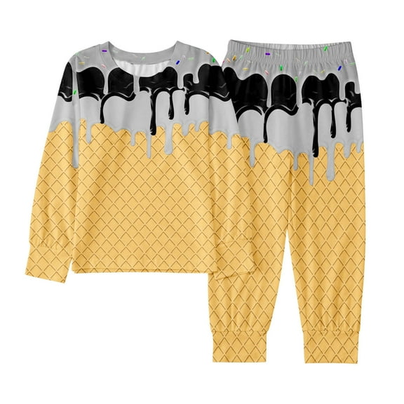 Lkhaha Boys Clothes Boy Outfits 2 Piece Sets Ice Cream Color Block Long Sleeve Pullover Tops And Pants Kids Pants Set Size 2-3 Years