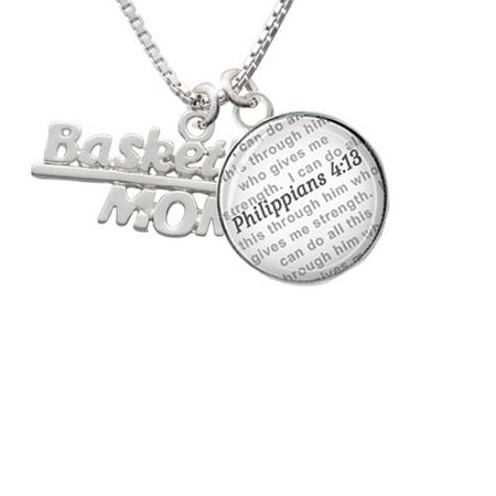 Glass Dove Necklace - Basketball Mom - Bible Verse Philippians 4:13 Glass Dome Necklace