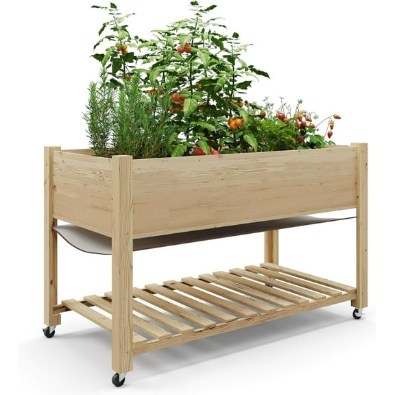 Trilenars Wooden Raised Garden Bed with Wheels for Outdoor,Wood