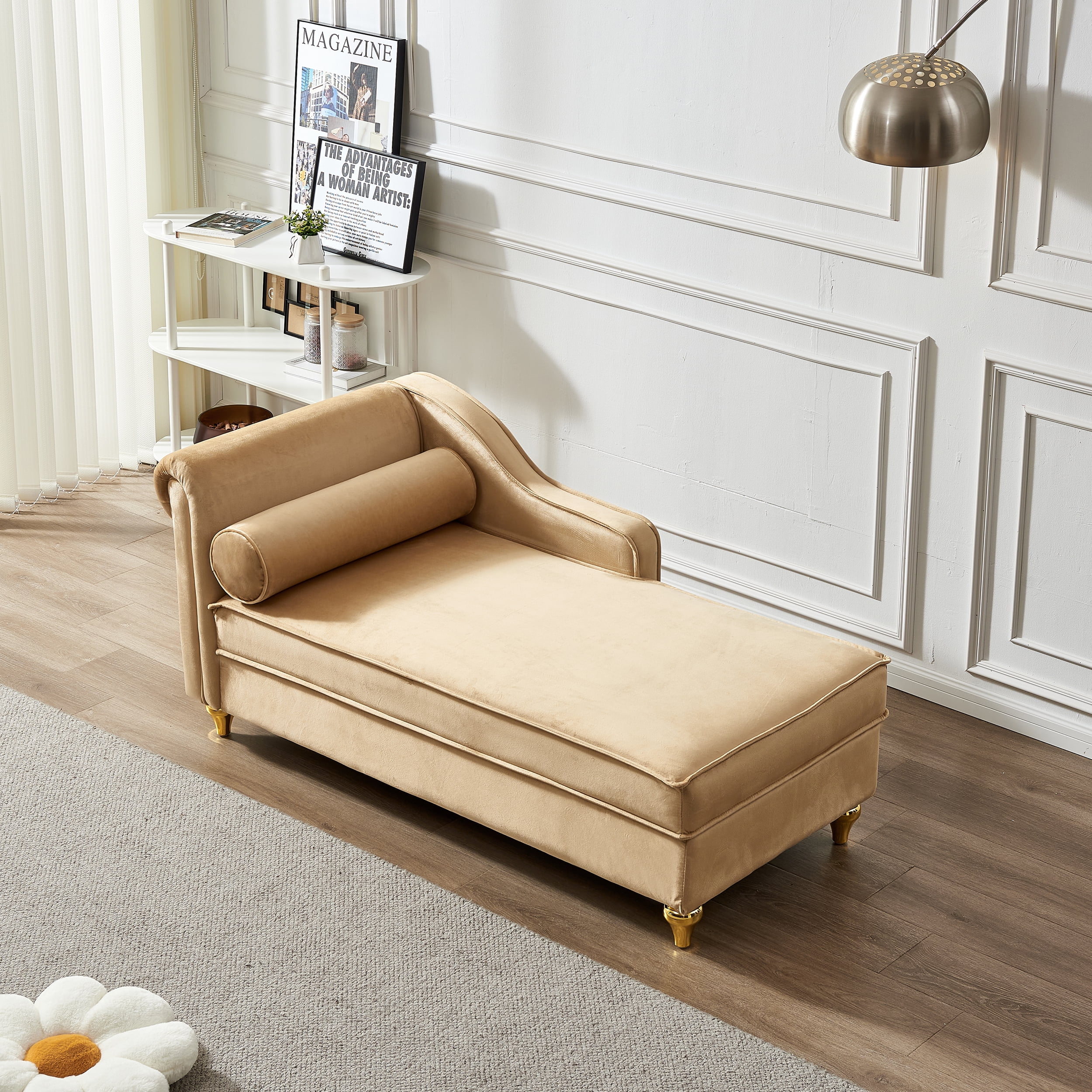 DEALTOPS Futon Sofa Chair with Storage Lounge Couch Modern Upholstered Sofa Recliner Lounge Chair for Living Room- Khaki