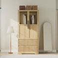 thumbnail image 6 of Shininglove Natural Wood Wardrobe Closet with 2 Doors and 2 Drawers, 65.9"H x 31.5"W Wooden Bedroom Freestanding Wardrobe Combination for Hanging Clothes, 6 of 9