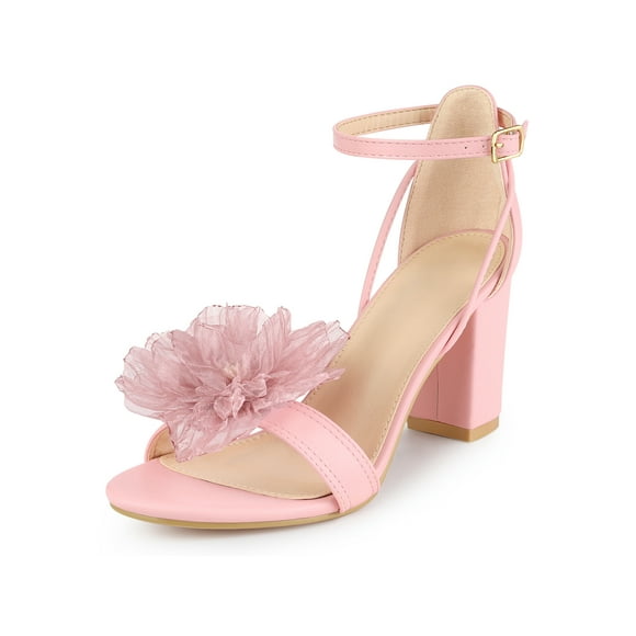 BLISSFUL STEP Outfit Floral Open Toe Block High Heel Sandals for Women Light Pink 6.5