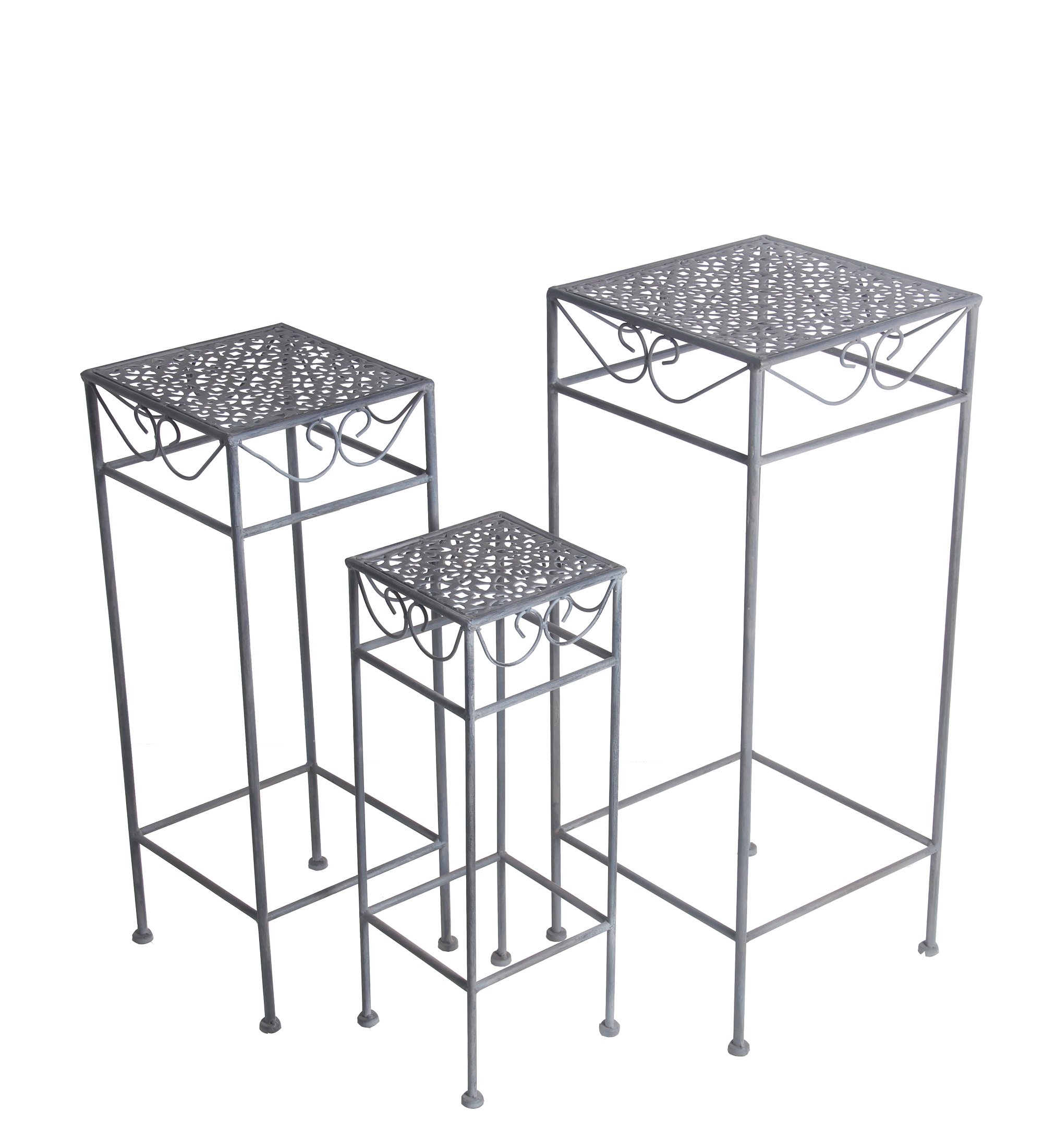 Privilege International Square Gray Iron Plant Stand with Square Brace ...