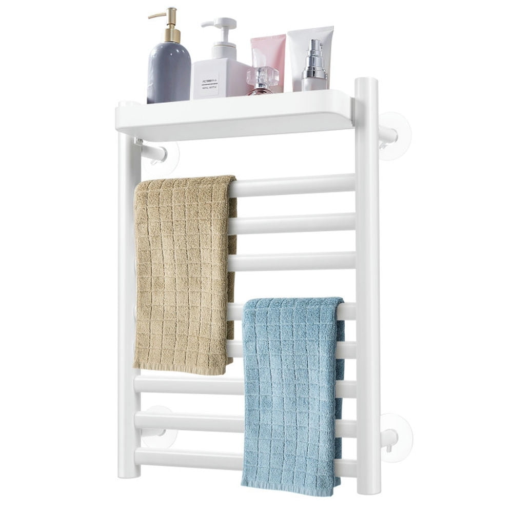 Finihen Wall Mounted Towel Rack, Electric Heated Towel Rack, 110W Electric Heated Towel Rack with Top Tray, for Bathroom and Kitchen, White