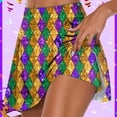 thumbnail image 2 of XIAOCHA Women Mardi Gras Argyle Print Mini Skort High Waist Stretchy Flowy Athletic Skirt Casual Party Festival Daily Wear Skirt, 2 of 6