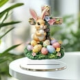 thumbnail image 3 of Cadancy Easter Decorations Cross Bunny Holding Eggs with Floral Decor 2D Acrylic Standing Piece Holiday Festival Ornament Home Desktop Spring Celebration Decoration, 3 of 9