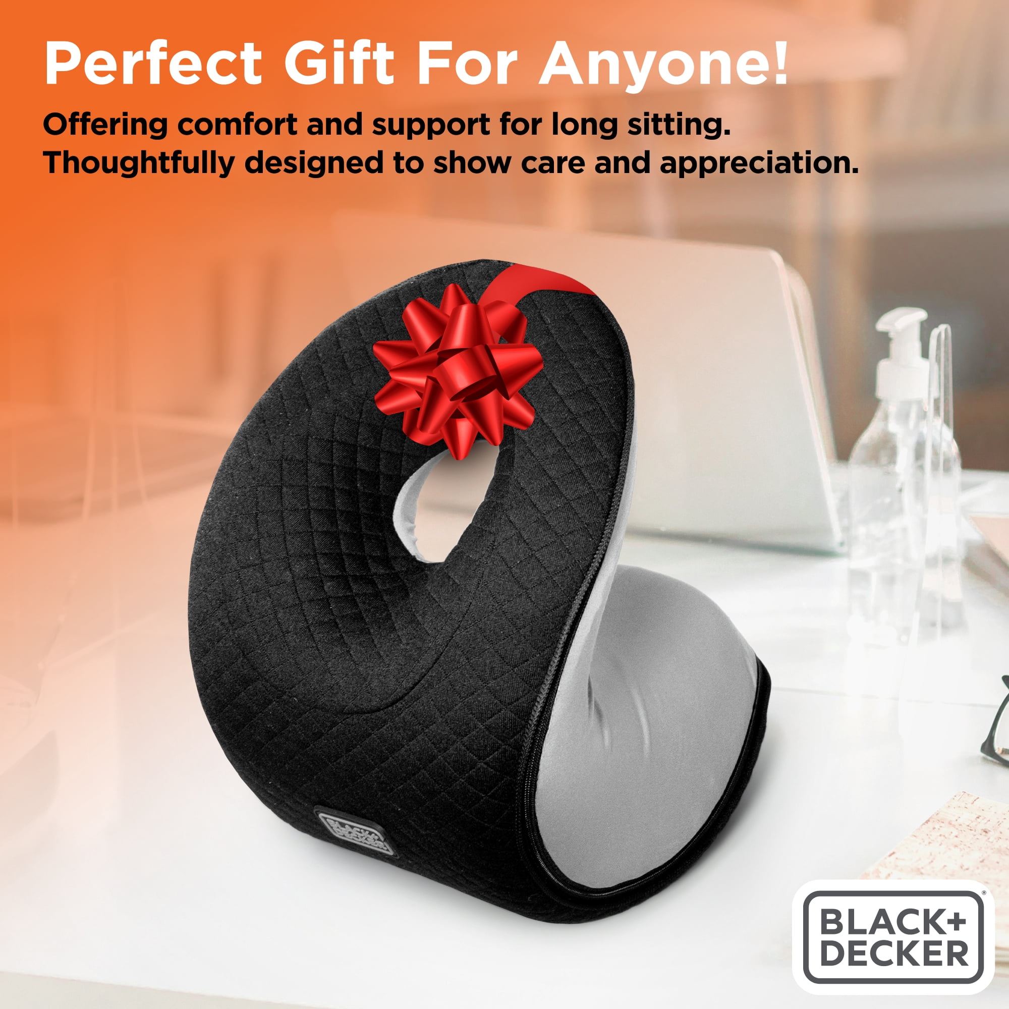 BLACK+DECKER Quilted Knit Nap and Cervical Neck Pillow, Memory Foam Travel Pillow, Black