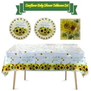 20 Guests Sunflower Baby Shower Party Supplies Tableware Set Yellow Disposable 7inch Paper Plates and Napkins, You Are My Sunshine Plastic Tablecloth Tablecover for Bridal Shower Birthday Party Decor