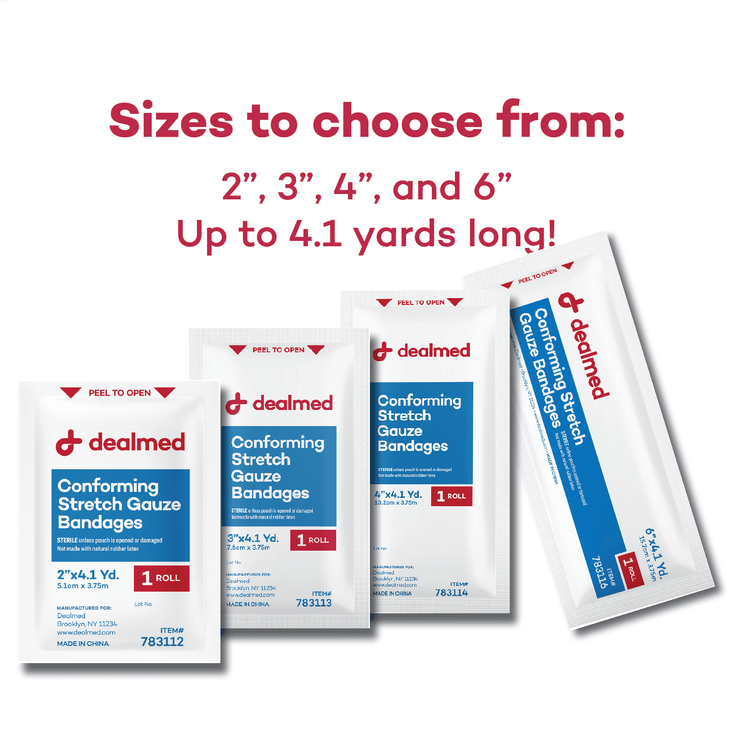 Dealmed 2" Sterile Conforming Stretch Gauze Bandages, 4.1 Yards Stretched Gauze Rolls, Wound Care Product, Case of 96