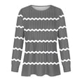 thumbnail image 4 of RXIRUCGD Hauts Décontractés Mode pour Femmes Col Rond Plissé Rayé Manches Longues, Gris, Taille : m, 4 of 5