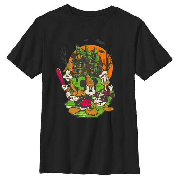 Boy's Mickey & Friends Halloween Haunted House Crew Graphic Tee Black X Large