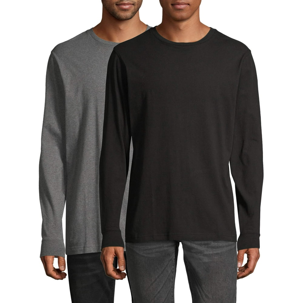 GEORGE - George Men's and Big Men's Long Sleeve Cotton Crew T-Shirt - 2 ...