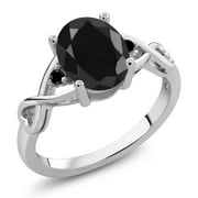 Gem Stone King 2.60 Cttw Black Sapphire and Black Diamond 3-Stone Engagement Ring for Women | 925 Sterling Silver | Three Stone Wedding Engagement Anniversary Promise Ring for Women | Size 6