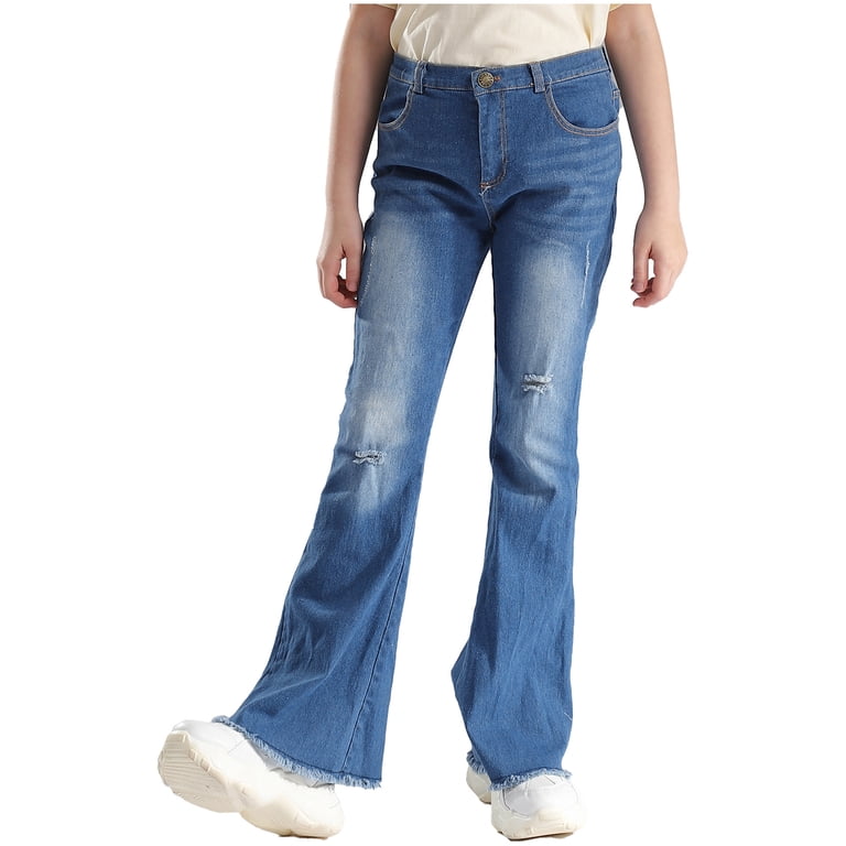 Zaldita Kids Girls Washed Blue Ripped Flare Jeans Bell Bottoms