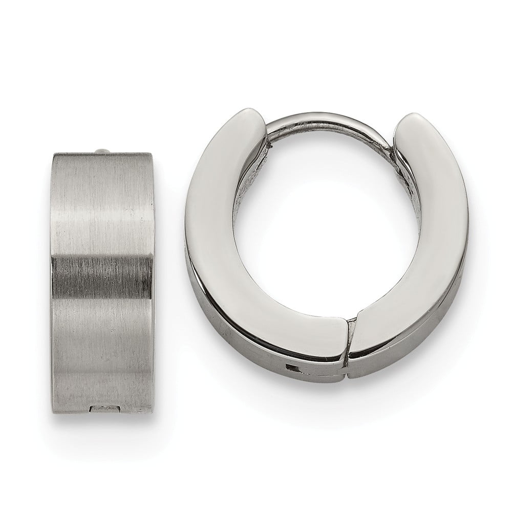 Stainless Steel Brushed and Polished 5.0mn Hinged Hoop Earrings; for Adults and Teens; for Women and Men