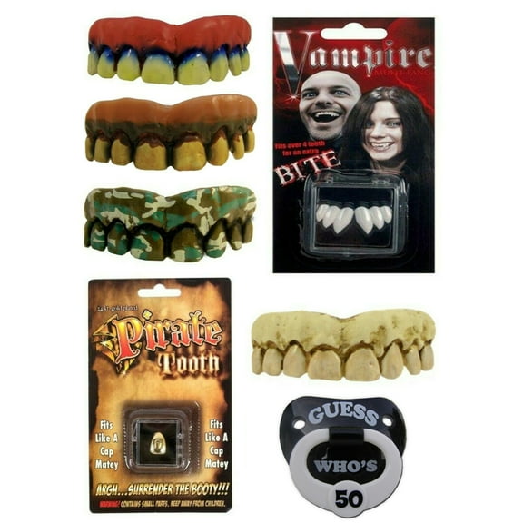 7 Pack Billy Bob - Assorted Random Adult Halloween Costume Fake Novelty Teeth and Pacifiers