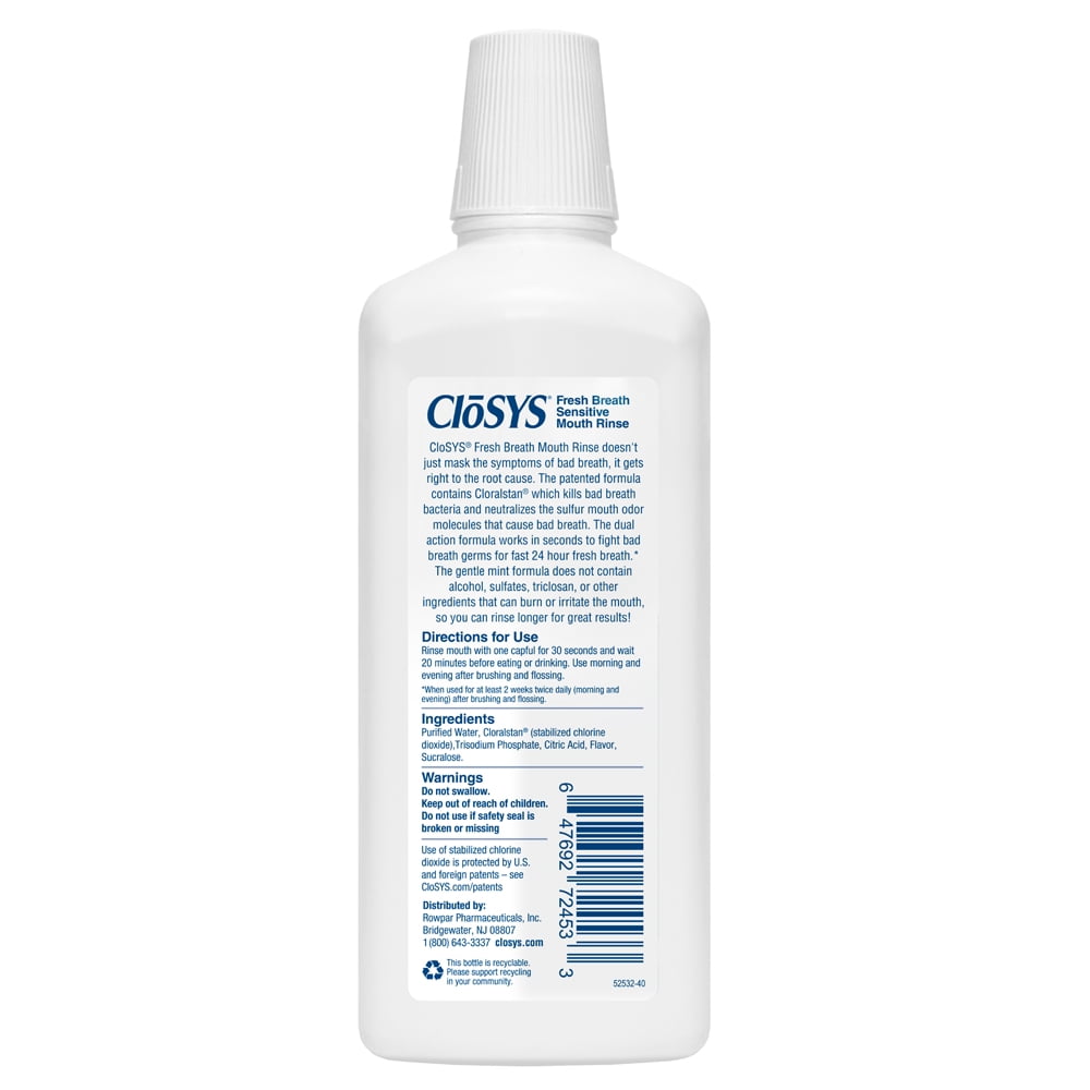 CloSYS Fresh Breath Sensitive Mouthwash, Gentle Mint, Alcohol Free, Dye Free, pH Balanced, Helps Soothe Entire Mouth, Fights Bad Breath - 32 Oz (Pack of 3)