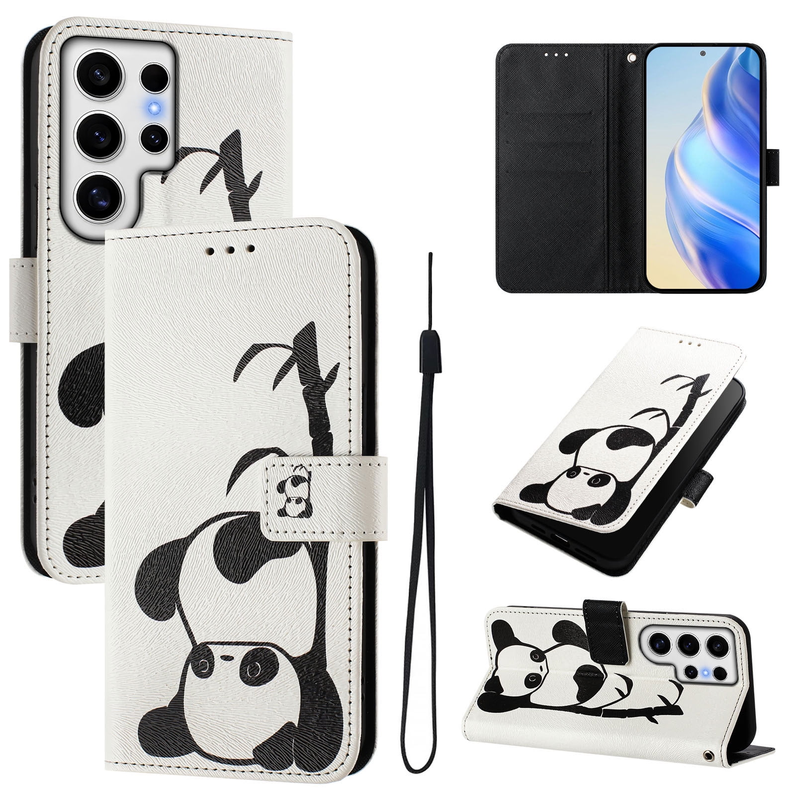 TECH CIRCLE for Samsung Galaxy S23 FE Case 6.4-Inch (2023 Release), Cute Cartoon Flip Wallet Case with Lanyard, Built-in Card Slots & Stand Function, Portable Lightweight Slim Folio Cover, Panda