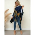 thumbnail image 4 of Women'S Wraps Open Front Travel Poncho Cape Warm Oversized Plaid Sweaters Casual Cardigan Shawls Navy Blue One size, 4 of 9