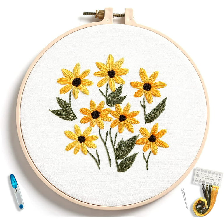 Beginner Embroidery Kit with Pattern and Needle, Hand Stamped