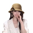 thumbnail image 2 of Women's Vintage Felt Bucket Hat Adjustable Bowler Suede Wool Hat with Bowknot Autumn Winter Dome Fedoras Cap Casual Basin Hat Ladies Round Hat, 2 of 3